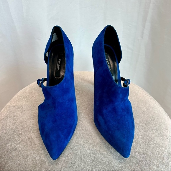 ZARA Blue High Heel Suede Leather Pointed Toe Bootie Pumps EUR 37 - Picture 8 of 14